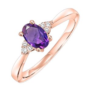10K RG 1/20 ct. tw. Diamond & 3/8 ct. tw. Oval Amethyst Accent Ring