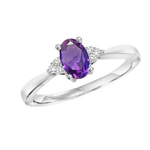 10K WG 1/20 ct. tw. Diamond & 3/8 ct. tw. Oval Amethyst Accent Ring