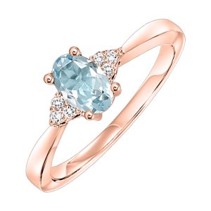 10K RG 1/25 ct. tw. Diamond & 3/8 ct. tw. Oval Aquamarine Accent Ring