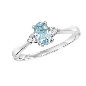 10K WG 1/25 ct. tw. Diamond & 3/8 ct. tw. Oval Aquamarine Accent Ring