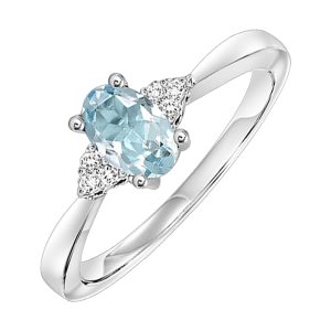 10K WG 1/25 ct. tw. Diamond & 3/8 ct. tw. Oval Aquamarine Accent Ring