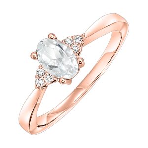 10K RG 1/25 ct. tw. Diamond & 3/8 ct. tw. Oval White Topaz Accent Ring