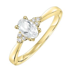 10K YG 1/25 ct. tw. Diamond & 3/8 ct. tw. Oval White Topaz Accent Ring