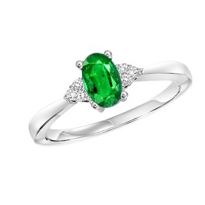 10K WG 1/25 ct. tw. Diamond & 1/2 ct. tw. Emerald Accent Ring