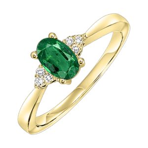 10K YG 1/25 ct. tw. Diamond & 1/2 ct. tw. Oval Cut Emerald Accent Ring