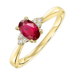 10K YG 1/25 ct. tw. Diamond & 1/2 ct. tw. Oval Ruby Accent Ring