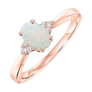 10K RG 1/25 ct. tw. Diamond & 1/2 ct. tw. Oval Opal Accent Ring