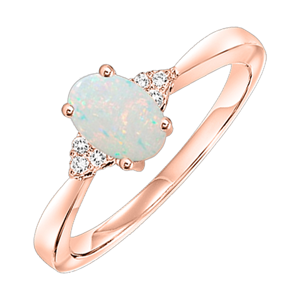 10K RG 1/25 ct. tw. Diamond & 1/2 ct. tw. Oval Opal Accent Ring