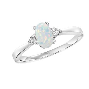 10K WG 1/25 ct. tw. Diamond & 1/2 ct. tw. Oval Opal Accent Ring