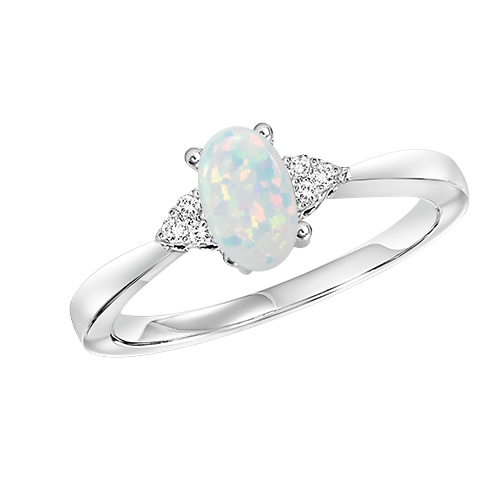 10K WG 1/25 ct. tw. Diamond & 1/2 ct. tw. Oval Opal Accent Ring