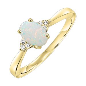 10K YG 1/25 ct. tw. Diamond & 1/2 ct. tw. Oval Opal Accent Ring