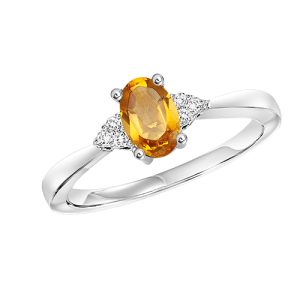 10K WG 1/25 ct. tw. Diamond & 1/2 ct. tw. Oval Citrine Accent Ring