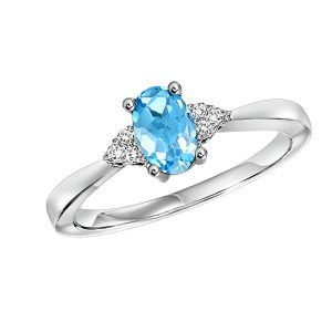10K WG 1/25 ct. tw. Diamond & 1/2 ct. tw. Oval Blue Topaz Accent Ring