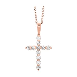 14K RG 1/10 ct. tw. Diamond Cross Pendant