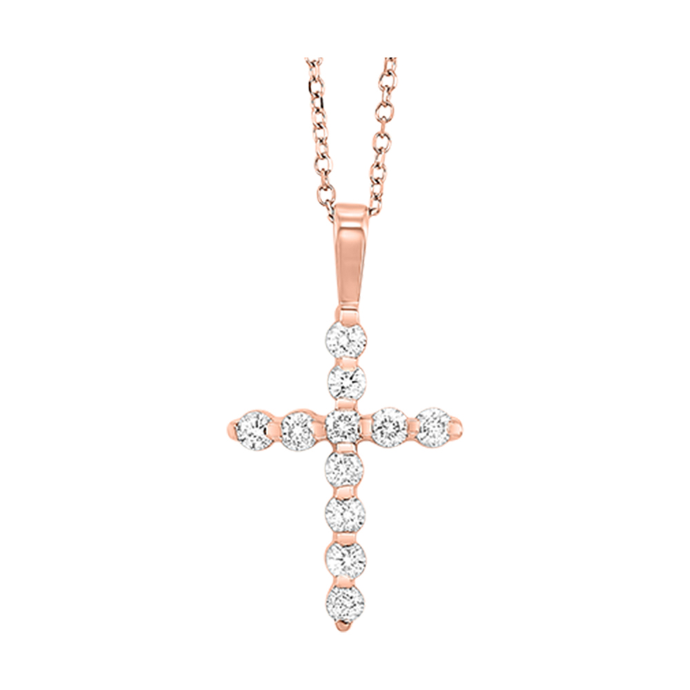 14K RG 1/10 ct. tw. Diamond Cross Pendant
