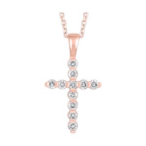 14K RG 1/5 ct. tw. Diamond Cross Pendant