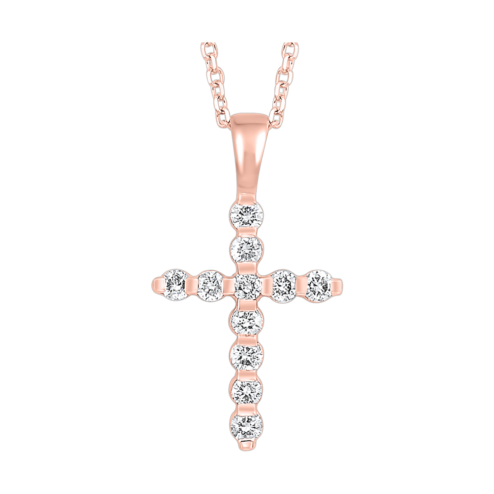 14K RG 1/5 ct. tw. Diamond Cross Pendant