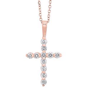 14K RG 1/3 ct. tw. Diamond Cross Pendant
