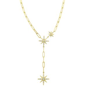 14K YG 1/4 ct. tw. Diamond North Star Paperclip Lariat Necklace