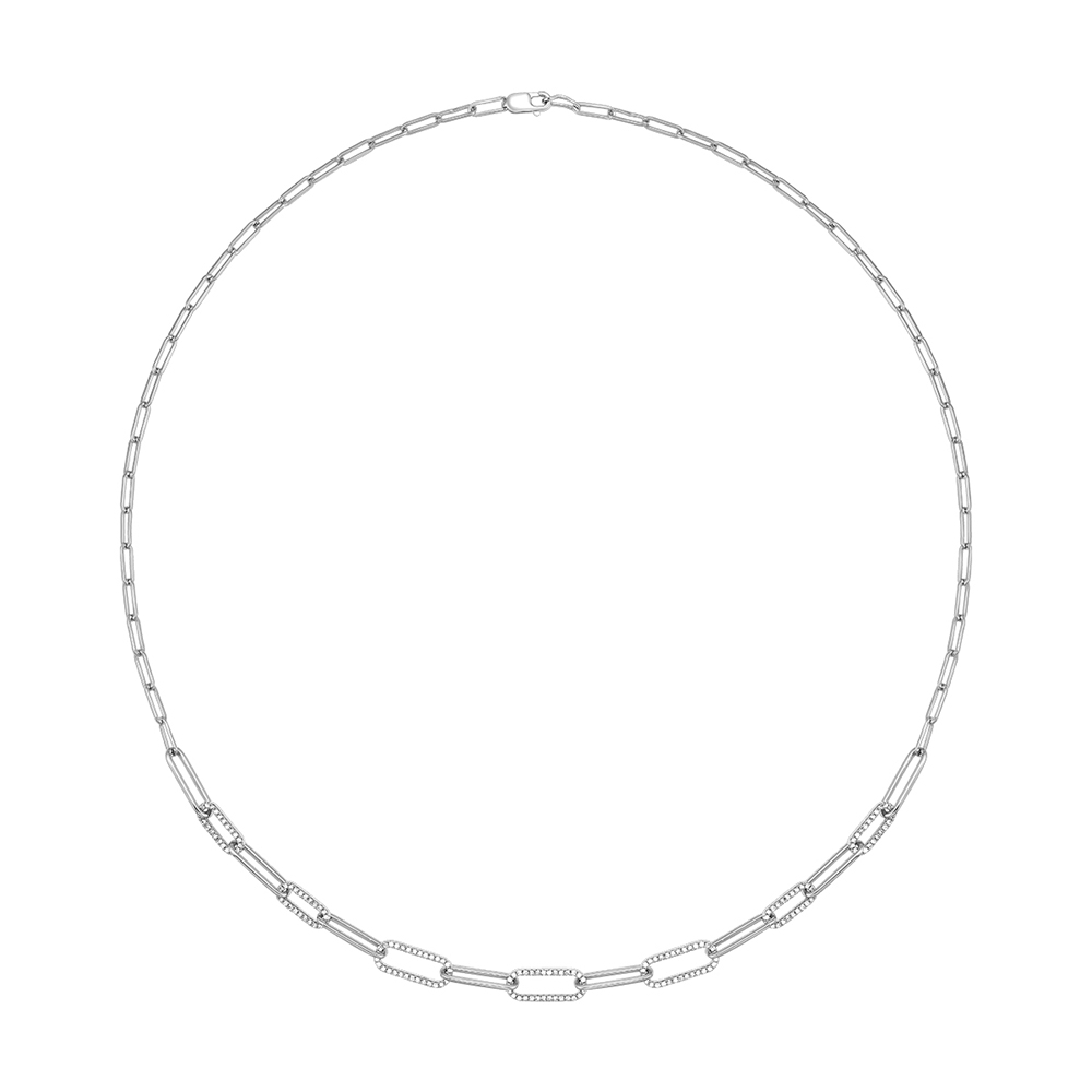 14K WG 1/4 ct. tw. Diamond Paperclip Necklace
