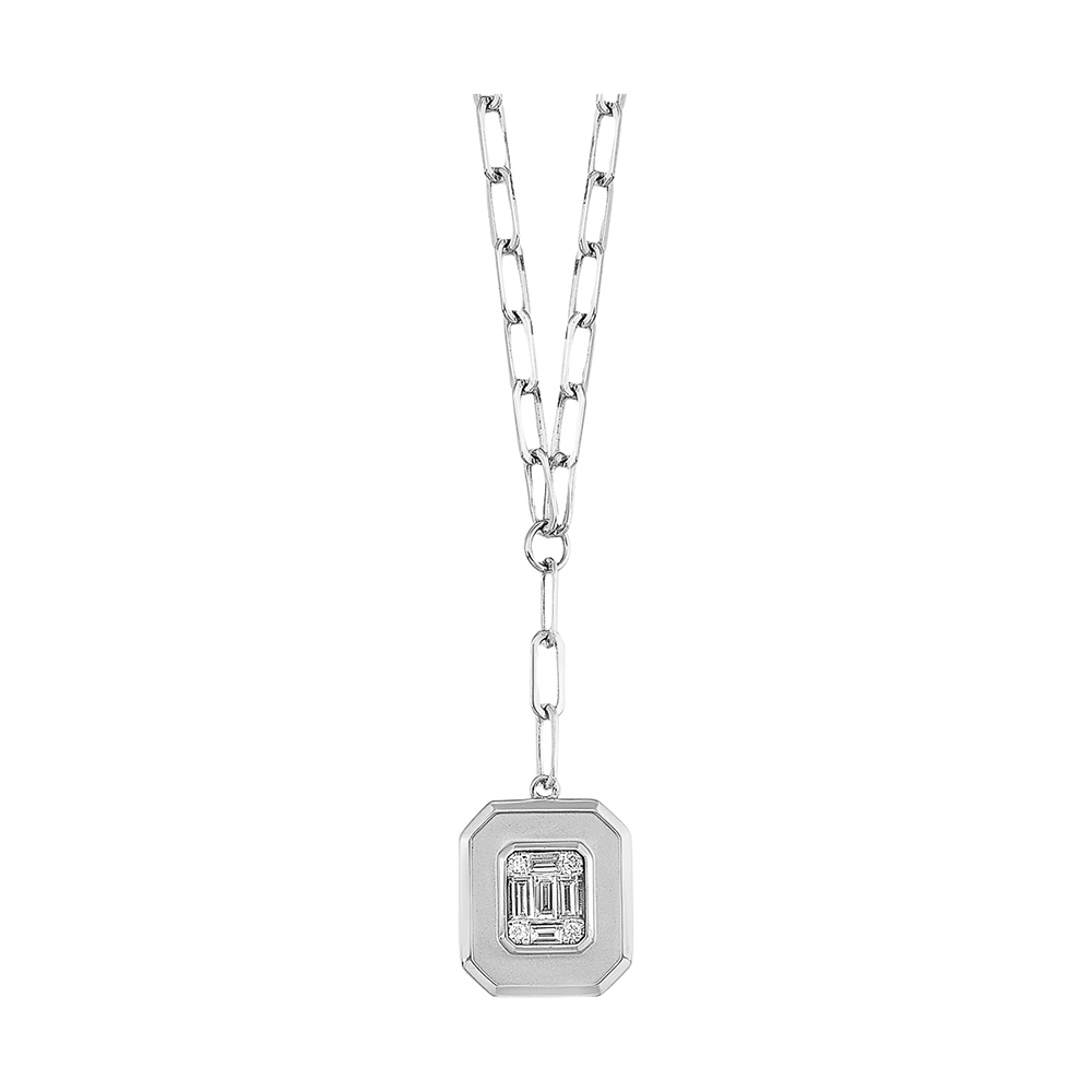 14K WG 1/7 ct. tw. Diamond Composite Paperclip Necklace