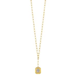 14K YG 1/7 ct. tw. Diamond Composite Paperclip Necklace