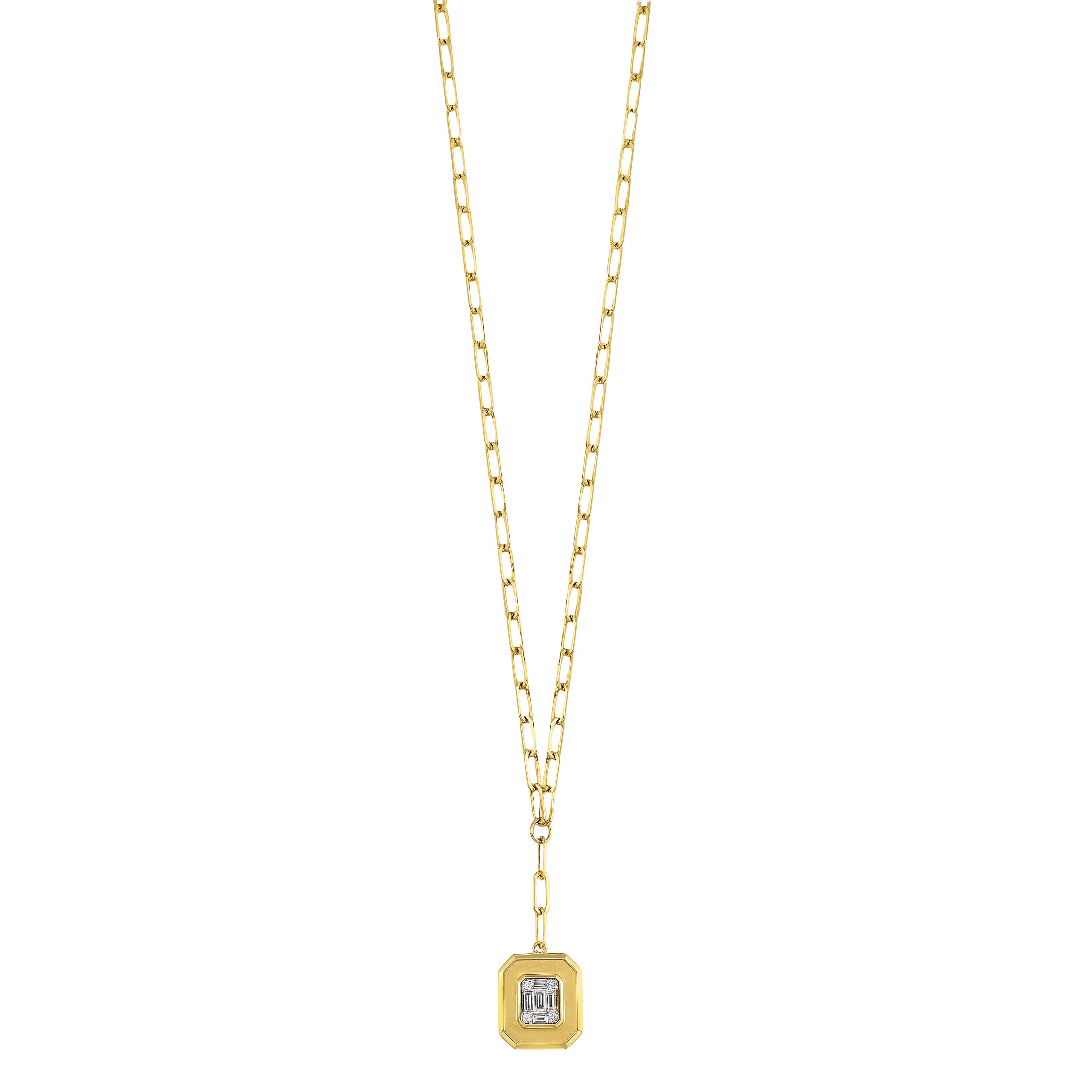 14K YG 1/7 ct. tw. Diamond Composite Paperclip Necklace