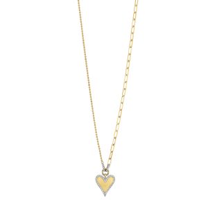 14K YG 1/7 ct. tw. Diamond Heart Half Bead Half Paperclip Chain Necklace