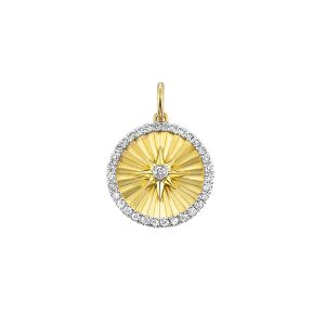 14K YG 1/5 ct. tw. Diamond North Star Fluted Circle Charm