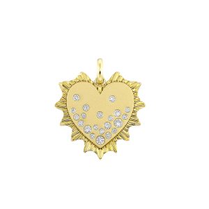14K YG 1/5 ct. tw. Scatter Diamond Heart Textured Charm