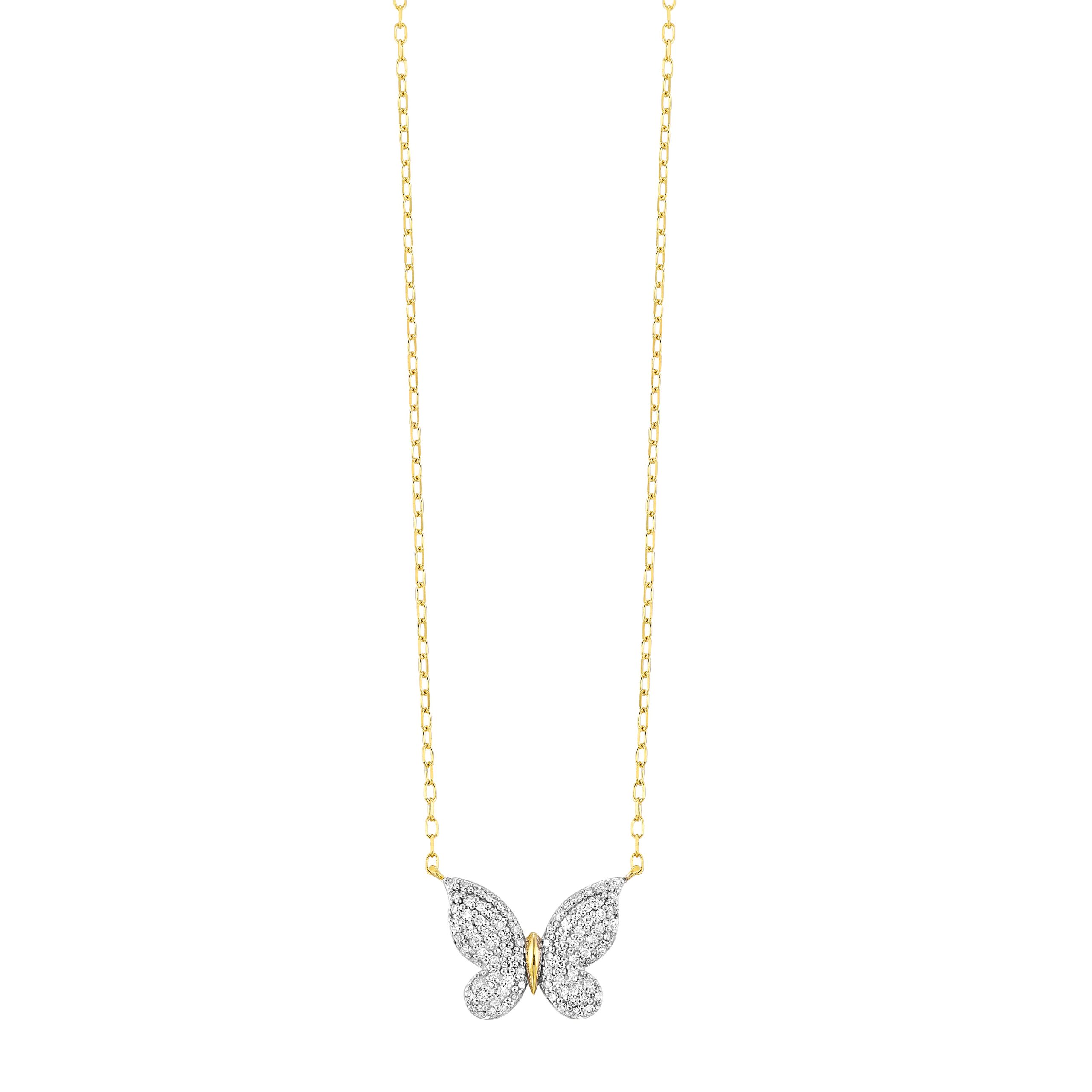14K YG 1/5 ct. tw. Diamond Pave Butterfly Necklace