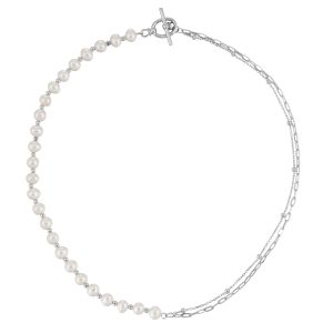 Silver Paperclip and Pearl  Necklace