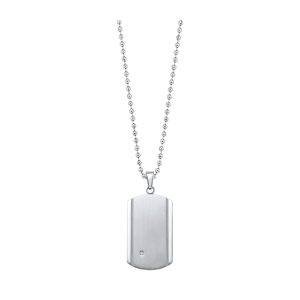 Steel  1/50 ct. tw. Diamond Men's Dog Tag