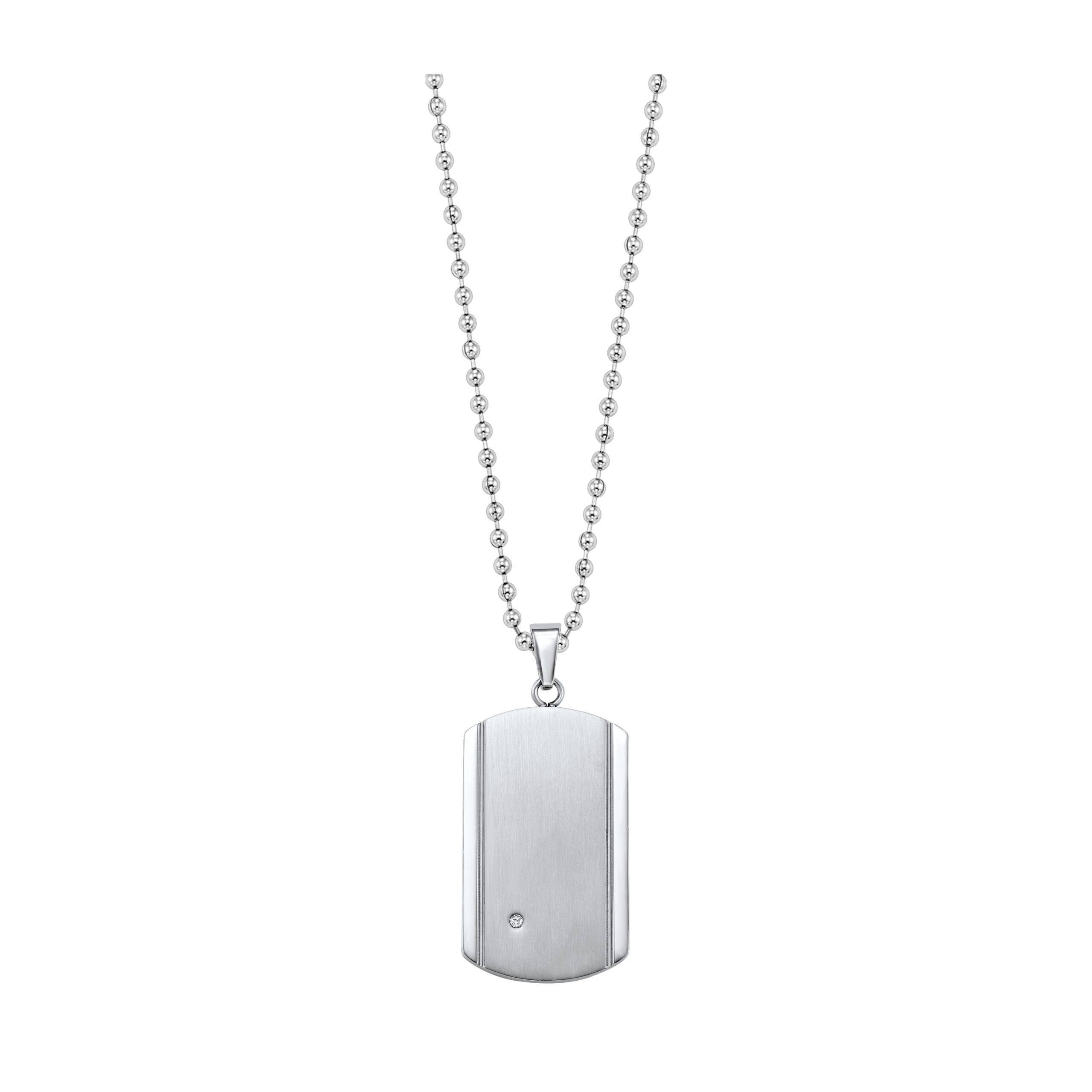 Steel 1/50 ct. tw. Diamond Men's Dog Tag