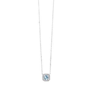 10K WG 1/15 ct. tw. Diamond Halo & 3/8 ct. tw. Aquamarine Pendant