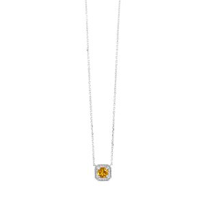 10K WG 1/15 ct. tw. Diamond Halo & 1/2 ct. tw. Citrine Pendant