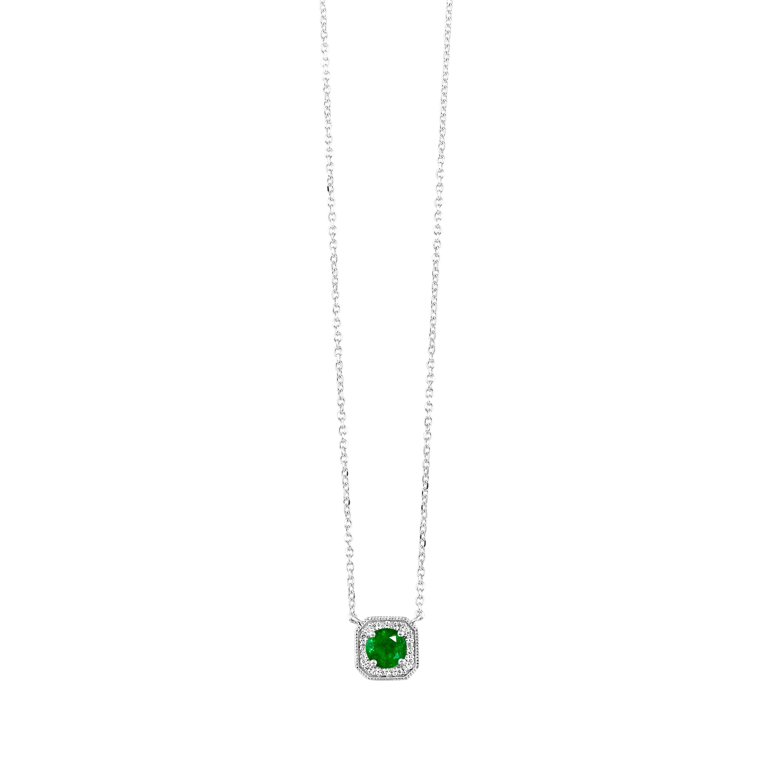 10K WG 1/15 ct. tw. Diamond Halo & 3/8 ct. tw. Created-Emerald Pendant