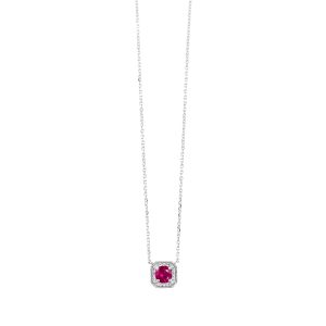 10K WG 1/15 ct. tw. Diamond Halo & 1/3 ct. tw. Created-Ruby Pendant