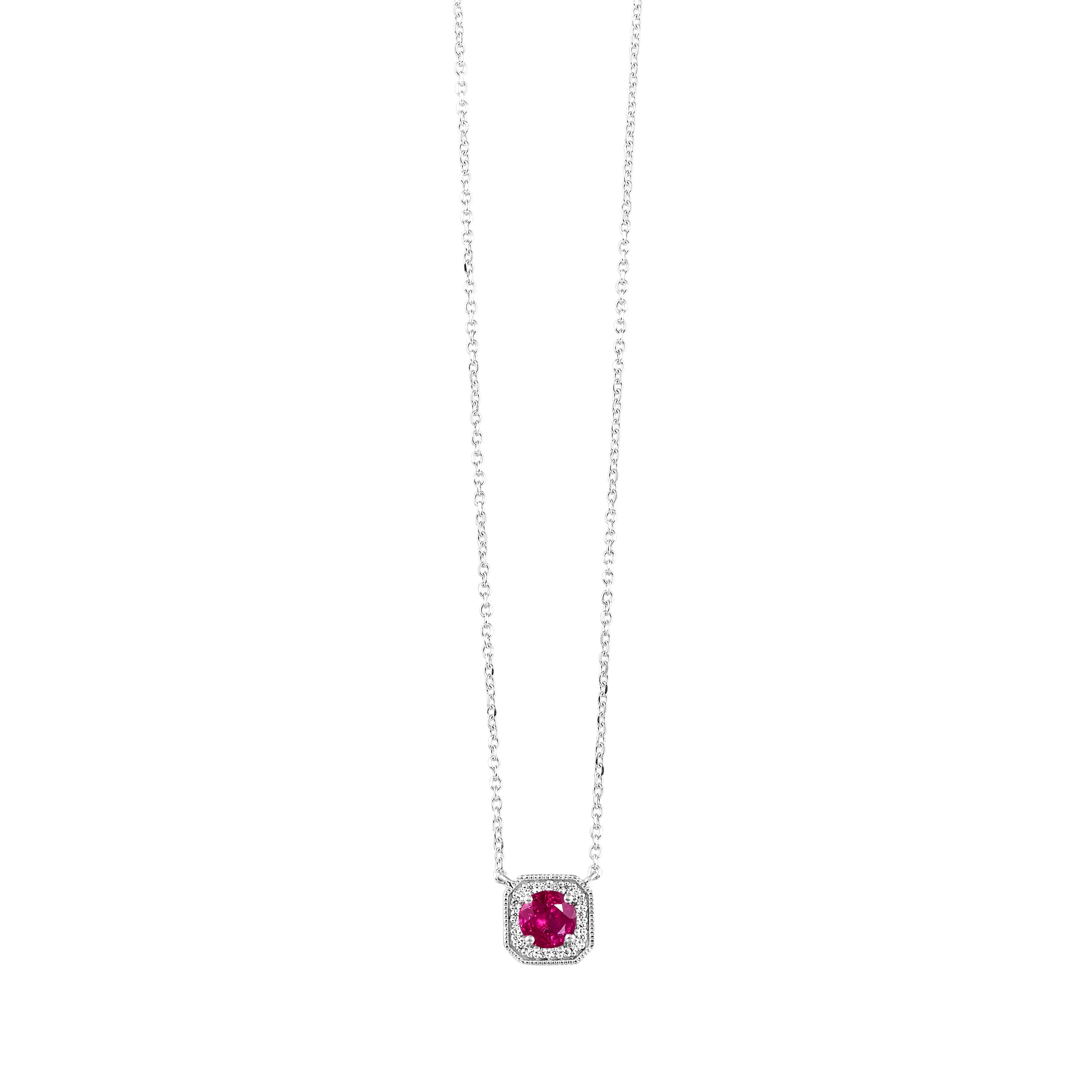 10K WG 1/15 ct. tw. Diamond Halo & 1/3 ct. tw. Ruby Pendant