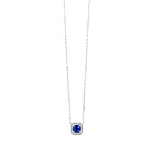 10K WG 1/15 ct. tw. Diamond Halo & 1/2 ct. tw. Created-Sapphire Pendant