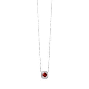 10K WG 1/15 ct. tw. Diamond Halo & 5/8 ct. tw. Garnet Pendant