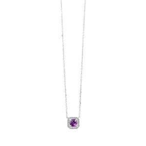 10K WG 1/15 ct. tw. Diamond Halo & 3/8 ct. tw. Amethyst Pendant