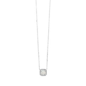 10K WG 1/15 ct. tw. Diamond Halo & 1/2 ct. tw. Opal Pendant