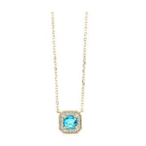 10K YG 1/15 ct. tw. Diamond Halo & 3/8 ct. tw. Aquamarine Pendant