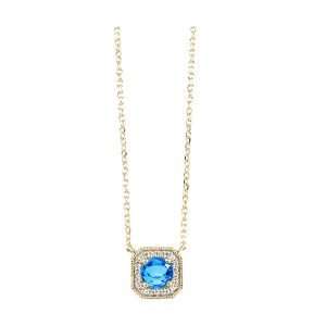 10K YG 1/15 ct. tw. Diamond Halo & 5/8 ct. tw. Blue Topaz Pendant
