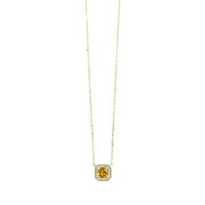 10K YG 1/15 ct. tw. Diamond Halo & 1/2 ct. tw.Citrine Pendant