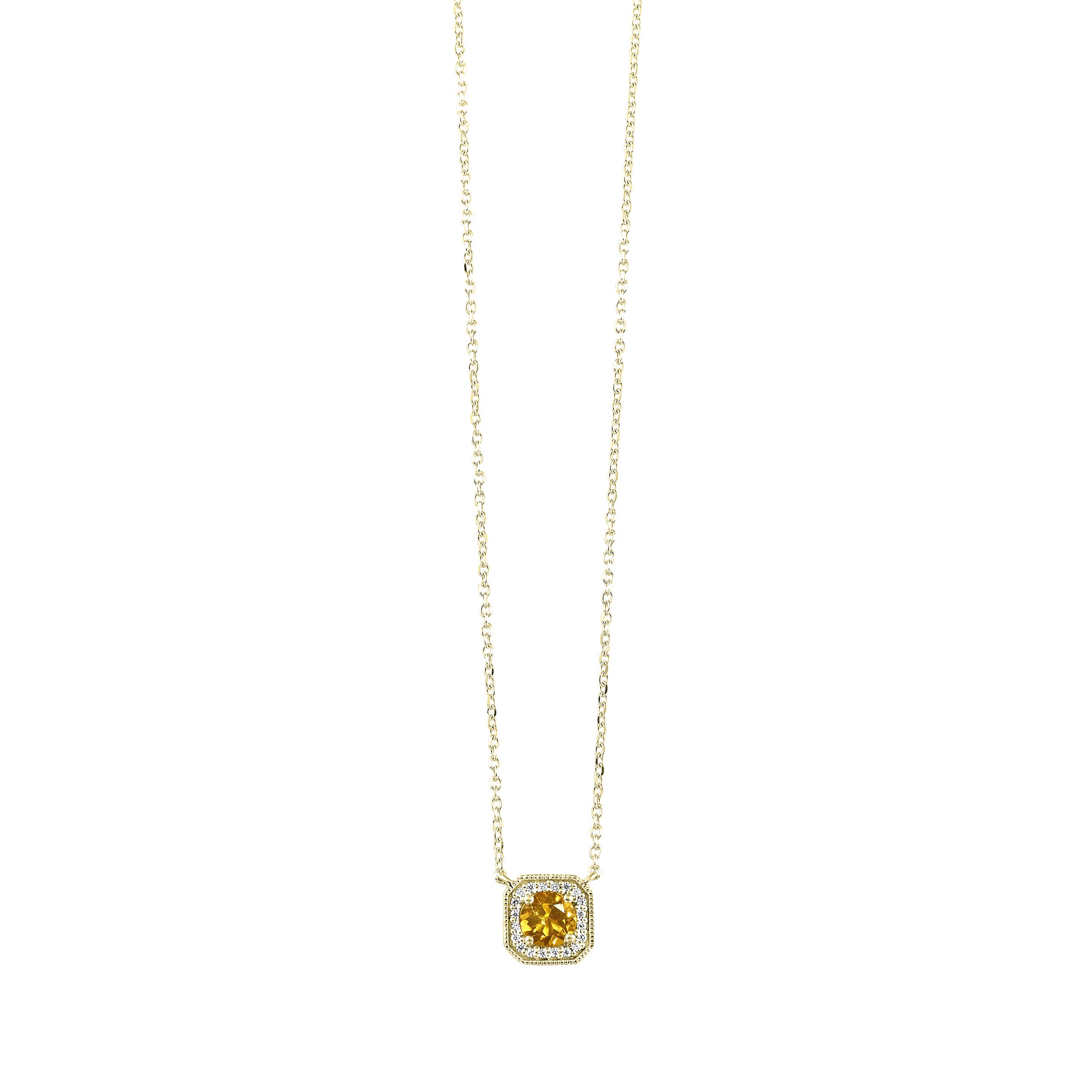 10K YG 1/15 ct. tw. Diamond Halo & 1/2 ct. tw.Citrine Pendant