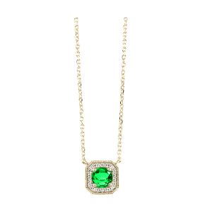 10K YG 1/15 ct. tw. Diamond Halo & 3/8 ct. tw. Created-Emerald Pendant