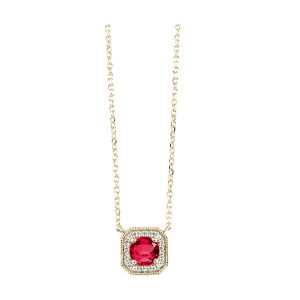 10K YG 1/15 ct. tw. Diamond Halo & 1/3 ct. tw. Created-Ruby Pendant