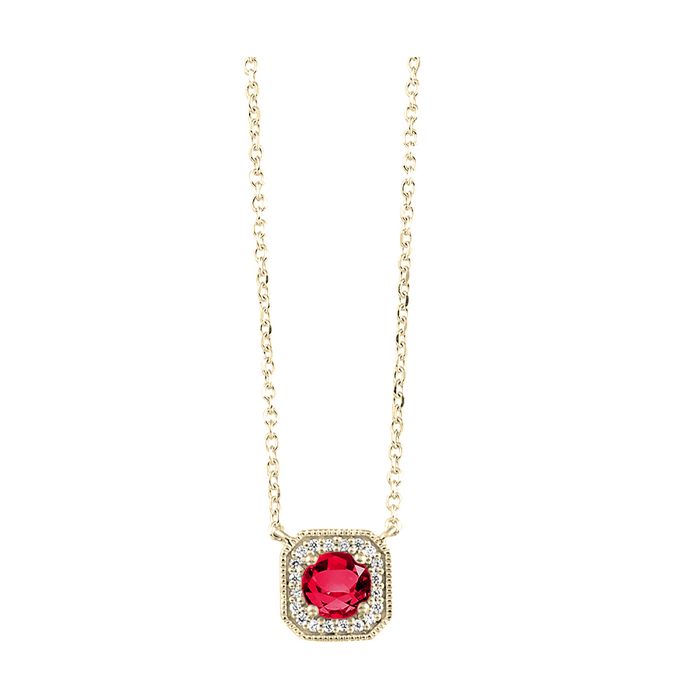 10K YG 1/15 ct. tw. Diamond Halo & 1/3 ct. tw. Created-Ruby Pendant
